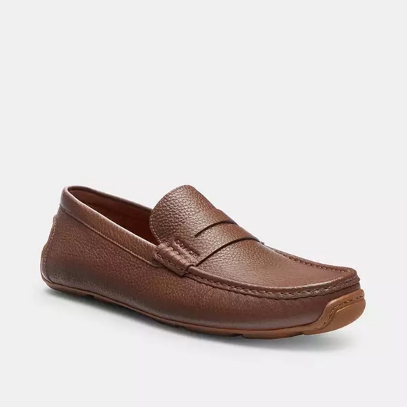 New! Coach Luca Driver / Brown Leather Loafers - Picture 1 of 5